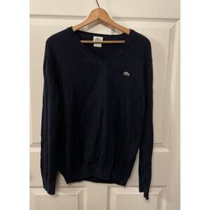 Vtg Lacoste Men's Navy Jumper 100% Cotton V-neck Sweater, sz 5 (L)